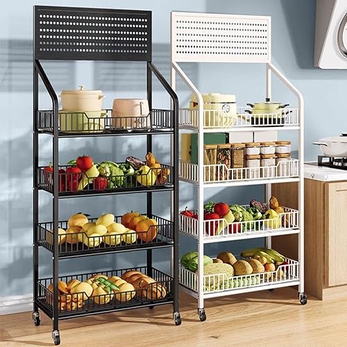 Générique Présentoir à 4 Niveaux pour supérettes, supermarchés, Snacks en métal avec roulettes, présentoir pour Garde-Manger, Cuisine, Chambre à Coucher(White) - Nail Gallerys