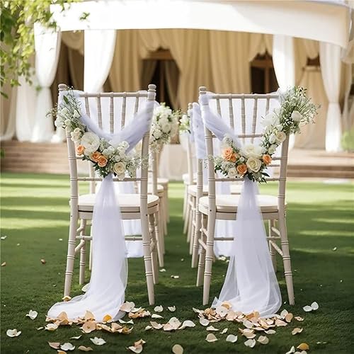 2992884031 Lot de 2 nœuds de chaise en tulle blanc organza ruban décoratif avec sangle à nouer en mousseline de soie pour mariage, chaise de couloir, décoration de maison 275 x 20 cm - Nail Gallerys
