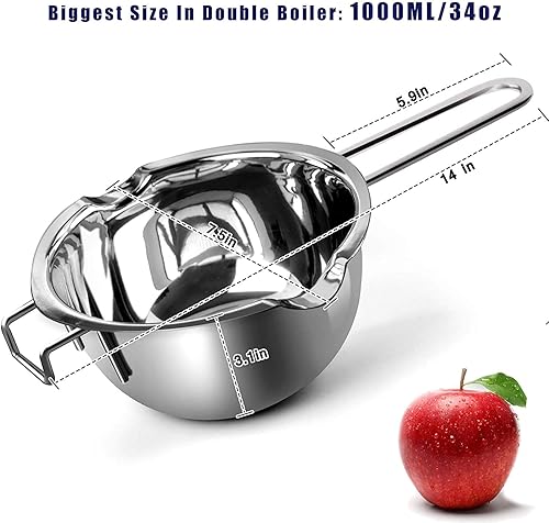 Hengdai Casserole de bain-marie universelle en inox, pour faire fondre du beurre, du chocolat, du sucre ou du fromage (acier 18/8) - 1 000 ml - Nail Gallerys