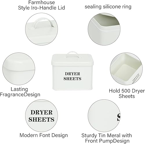 Xbopetda Support de feuilles de séchage pour l'organisation et le stockage, distributeur de feuilles de sèche-linge en métal moderne de ferme avec couvercle pour décoration de buanderie - Blanc - Nail Gallerys