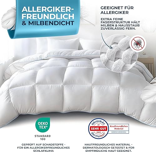 Glückstoff® Couette en plumes et duvet, 200 x 200 cm, certifiée en Allemagne, couette en duvet et plumes, couette d'été et d'hiver, pour toutes les saisons, convient pour toutes les saisons - Nail Gallerys