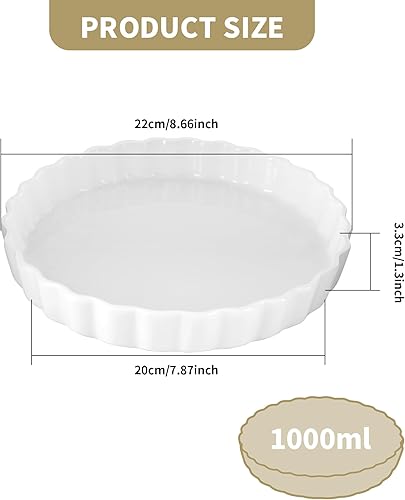 AZKEEGREY Plat à quiche en céramique pour le four, 22 cm, moule à tarte pour la cuisson de tarte rond anti-adhésif blanc, - Nail Gallerys