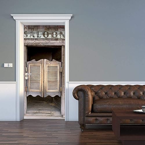 Stickers Muraux Porte Chambre 3d, autocollant mural pour chambre à coucher, décoration d'intérieur, imperméable, mise à niveau en vinyle de qualité supérieure, Saloon Western Cowboy Bar Gate - Nail Gallerys