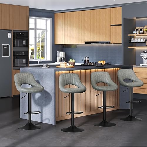 EUGAD Tabouret de Bar Chaise de Bar Lot de 4,Tabouret de Cuisine avec Similicuir Assise et métal Pieds,Anthracite, 0666BY-4 - Nail Gallerys