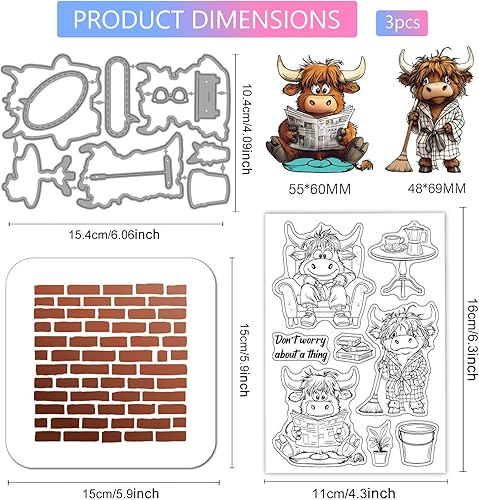 GLOBLELAND Tampons en Caoutchouc Amusants pour Vaches des Highlands Matrices de Découpe Pochoirs Texture de Mur en Briques Tampons en Silicone Matrices Métalliques Mots Découpes de Matrices Pochoirs - Nail Gallerys