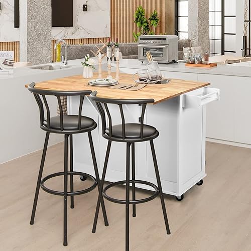 KOMFOTTEU Îlot Centrel de Cuisine avec Plateau plié en Bois d’Hévéa, Chariot de Cuisine avec 3Triors, Desserte à Roulettes avec Armoire à double Porte, 43 x 136 x 91 cm, blanc - Nail Gallerys