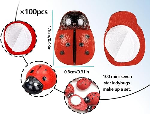 Lhbwhiz Lot de 100 Mini coccinelles,Peluches coccinelles Porte-Bonheur,décorations coccinelles Autocollantes,Coccinelle en Bois,pour Bricolage,décoration de fête,Scrapbooking(Rouge,8 x 11 mm) - Nail Gallerys