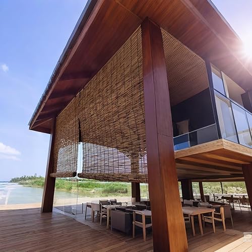 NZBZVPPVZT Store Enrouleur Bambou, Rideau à Rouleau en Bambou Extérieur, Store Bambou pour Portes et fenêtres, 45 65 80 100 120 140 cm Rideau de Roseau Rétro, Intimité Et Coupe-Vent - Nail Gallerys