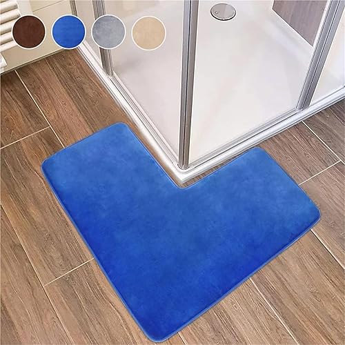 Tapis de douche d'angle antidérapant en forme de L, tapis doux absorbant l'eau (beige) - Nail Gallerys