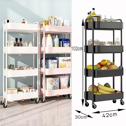Chariot de rangement à 4 niveaux en fer avec roues pivotantes à 360° – Idéal pour la cuisine, la chambre à coucher, le salon – Chariot de rangement multifonction pour un rangement pratique à la maison - Nail Gallerys