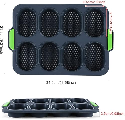 HAOMEEDUO 2 PCS Mini Plateau de Cuisson Vert Moule a Mini Pain Gris 8 Grilles Moule à Pain en Silicone Plateau de Croustillant de Pain Moule Petit Pain avec Pinceau Plat pour Chocolat, 34.5*23.8*2.5CM - Nail Gallerys