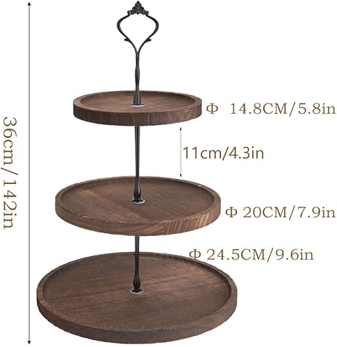 TIE-DailyNec Presentoir a Gateau 3 Étages en Bois, Présentoir à Cupcakes Rond, Présentoir à Gâteaux Avec Poignée en Métal pour les Fêtes D'anniversaire, les Mariages, les Fêtes de Noël - Nail Gallerys