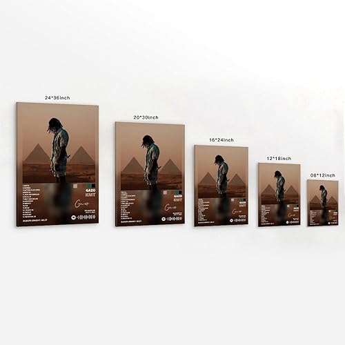 WREHEHQOWRN GAZO Album KMT Tracklist Affiches esthétiques vintage sur toile - Décoration murale pour salon, chambre à coucher - 40 x 60 cm - Style sans cadre - Nail Gallerys