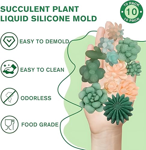 JVHLOV 10 Pièces Moule Silicone Succulent, 3D Moules à Bougie pour Cire, Savon, Résine Époxy, Moule à Gâteau et Décoration DIY, Moules Succulentes pour Création Artisanale - Nail Gallerys