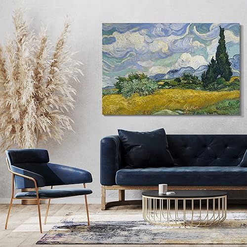 Printed Paintings Impression sur Toile (60x40cm): Vincent Van Gogh - Terrain de blé aux cyprès (1 - Nail Gallerys