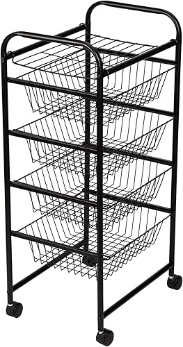 [en.casa] Chariot de Cuisine Roulant Chariot de Service avec 4 Paniers Étagère à Grille Meuble de Rangement Desserte Polyvalent Métal Plastique 87 x 41 x 32 cm Noir - Nail Gallerys
