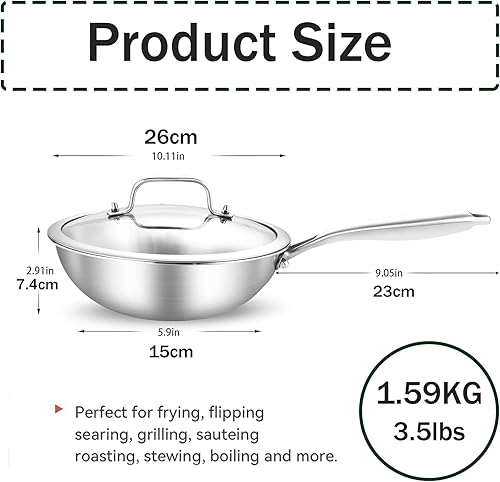 DELARLOCHEF Poignée de 33 cm en acier inoxydable à trois couches, conductivité thermique efficace, compatible avec l'induction - Nail Gallerys