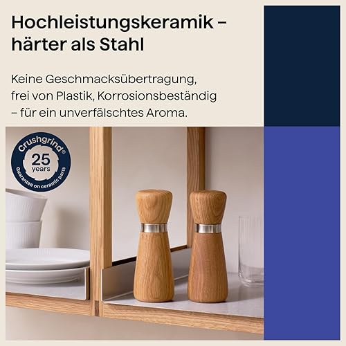 CrushGrind - the original ceramic mechanism CG0703602002 Kyoto 10 cm, chêne avec anneau en acier inoxydable, bois - Nail Gallerys