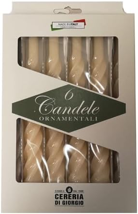 Bougies laquées tortillon diamètre 2,2 cm hauteur 21 cm - 6 pièces - Couleur poudre - Cereria Di Giorgio - Nail Gallerys