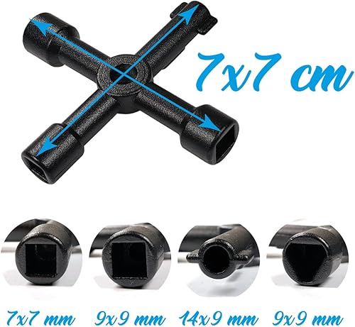 Powersell srls Clé universelle multifonction à 4 empreintes pour compteur d'eau, boîte à gaz, armoire utilitaire, tableau électrique, radiateurs, armoires, ascenseurs Noir 66692 - Nail Gallerys