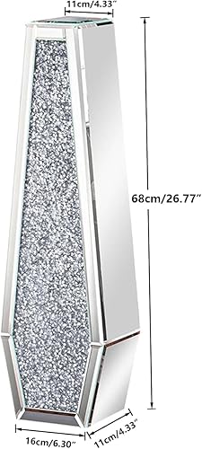 Artloge Vase Décoratif en Verre: Cristal Grand Vase à Poser au Sol 68cm Vase Fleurs Haut Argenté Géométrique, Diamants Design pour Pampa et Fleurs Séchées Décoration Maison Salon en Miroir HD - Nail Gallerys