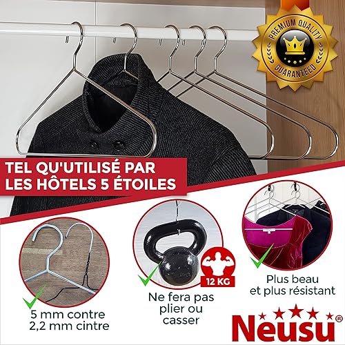 Neusu Cintre Métal Épais de 5 mm Luxe - 45cm - Cintres Solides pour Manteau Lourd - Qualité Hôtelière Robuste (10 Pièces) - Nail Gallerys