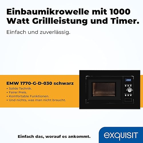 Exquisit EMW 1770-G-D-030 - Micro-ondes encastrable - Noir - 700 W - 1000 W - Fonction grill - Minuterie - Nail Gallerys