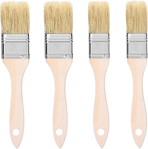 Lot de 4 pinceaux de cuisine en poils naturels résistants à la chaleur avec long manche en bois pour barbecue, viande, pâtisserie (petit + moyen) - Nail Gallerys