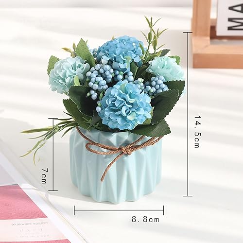 Cyrank Décor de Fleurs en Pot, Fausses Fleurs avec Vase Bouquet de Fleurs artificielles en Pot Hortensia avec Vase pour Maison Ferme Bureau Rebord de fenêtre centres de Table décor d'étagère(Rose) - Nail Gallerys