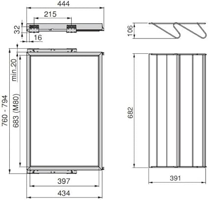 Emuca - Kit de panier à fils avec glissières à fermeture douce pour armoire, réglable, module 600mm, Gris pierre - Nail Gallerys