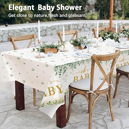 Heboland Décoration Baby Shower Nappe Vert Sauge Neutre, 2 Pièces 274 x 137 cm Vert Nappe Bapteme Rectangulaires Plastique Thème Oh Baby pour Decoration Bapteme Garcon et Filles - Nail Gallerys