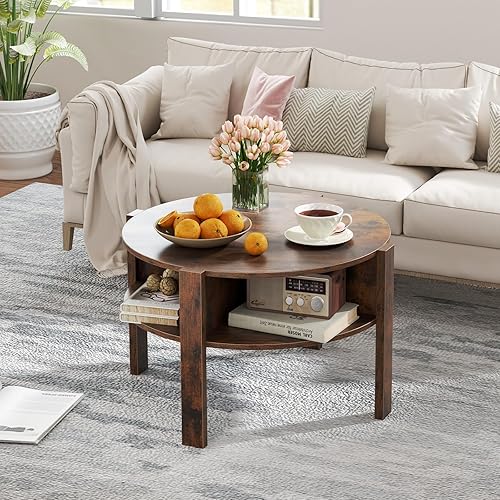 LIFEZEAL Table Basse Ronde à 2 Niveaux, Table de Salon avec Rangement, Meuble de Salon, 74,5 x 74,5 x 45,5 cm, pour Salon, Salle de Réception (Blanc) - Nail Gallerys