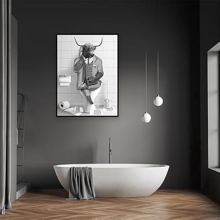 QPLGTU Peintures de décoration d'animaux de salle de bain, Affiches d'animaux drôles en noir et blanc, peinture sur toile imprimée sur fond de salle de bain, sans cadre (style 23,30 x 40 cm) - Nail Gallerys