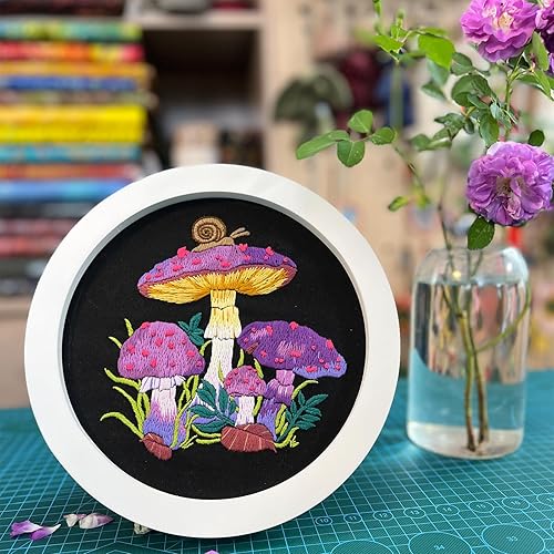 JSRQT Champignon Kit de Démarrage de Broderie, DIY Point de Croix Broderie Kit,Couture D'art Fait à La Main Accessoires,Embroidery Starter Kit pour Adultes Débutants - Nail Gallerys