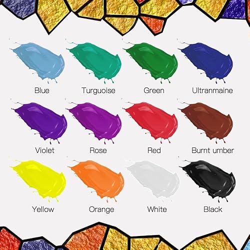LiBozd Lot de 12 peintures acryliques professionnelles pour peinture sur verre, protection UV et hautement pigmentée, non toxique, imperméable et pour plusieurs surfaces, idéal comme cadeau pour les - Nail Gallerys