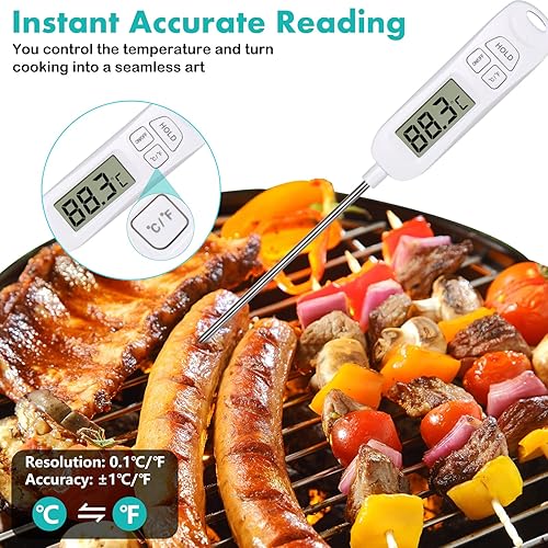 Blendura Thermomètre à Viande,Thermometre Cuisine,Sonde Temperature de cuisson des aliments à lecture numérique avec grand écran LCD℉/℃ Bouton pour boisson chaude, grill,barbecue,confiture Blanc - Nail Gallerys