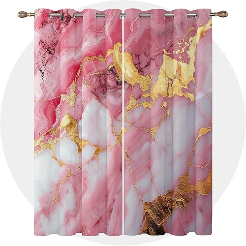 Rideau Occultant Marbre - Rideau Thermique Motif Abstrait Or Rose, Rideaux Chambre Salon Fenetre, Lot de 2 Rideaux et Draperies Intérieurs à Oeillets, 75x166 cm (LxH) G#-222 - Nail Gallerys