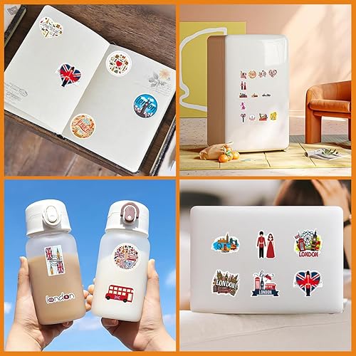 JEYORZY Lot de 50 Angleterre Voyage Autocollants en Vinyle Imperméables, Valises Stickers pour décorer bouteilles d'eau, ordinateurs portables, skateboards et scrapbooking(Voyage) - Nail Gallerys