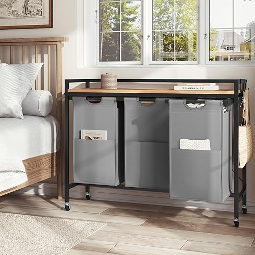 EUGAD Panier à Linge à 2 Compartiment, Meuble Panier à Linge, 40L/Panier, Chariot à Linge sur Roulettes, Corbeille à Linge Amovible et Extensible, en Oxford, 70x30x71cm, Chêne Clair+Noir - Nail Gallerys