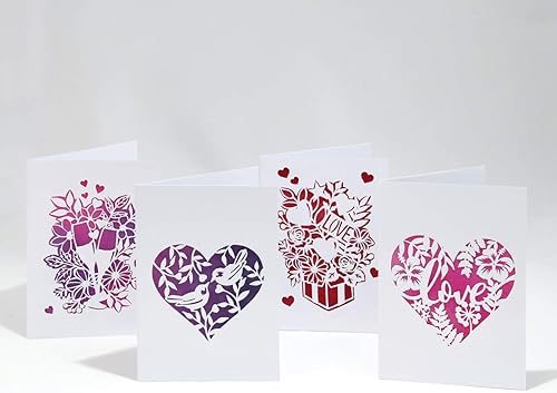 Adventure in Paper Cutting | Lot de cartes cœurs et fleurs | Quatre superbes motifs prêts à découper | Conçu par Emma Boyes - Nail Gallerys