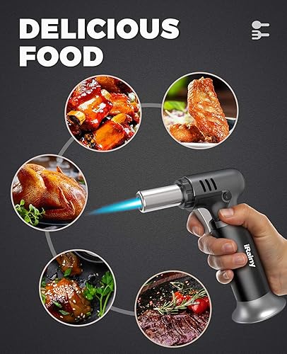 iRainy Chalumeau de Cuisine, Torche de Cuisine Butane, Briquet de Torche de Cuisson Rechargeable Avec Jauge de Carburant, Torche Culinaire Pour Desserts, BBQ, Camping (Gaz Non Inclus) - Nail Gallerys