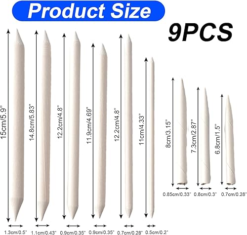 9 Pièces Estompeurs pour Dessin en Papier Compressé, Estompeur Dessin, Stylos Mélangeurs de Tailles Variées de 5 MM à 10 MM, pour Artistes, Étudiants et Débutants en Techniques de Croquis et Ombres - Nail Gallerys