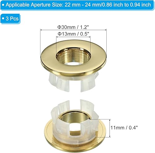PATIKIL Débordement Anneau, 3pcs Évier Rond Couvercle Bassin Garniture Laiton Insertion dans Trou Rond Bouchons pour Cuisine Salle Bain, Or - Nail Gallerys