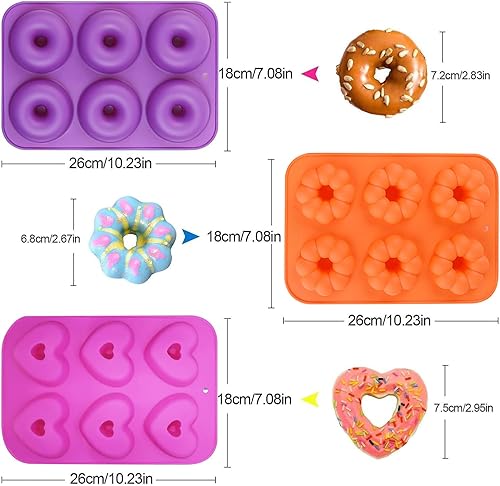 YXHZVON 3 Pièces Moule Donuts, Moule à Beignets avec 6 Cavités, Moules à Donuts en Silicone Antiadhésif Moules avec 10 poches à Douille, Moule a Donuts Convient pour Gâteaux Bagels Biscuits Muffins - Nail Gallerys