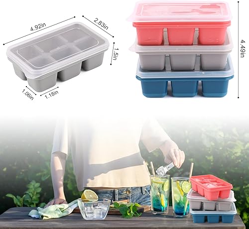 3 Pcs Moule à Glaçons, Bac à Glaçons avec Couvercle Empilables,bac à glaçons en Silicone, pour Boissons, congélateurs, whisky et cocktails,Lavables au Lave-vaisselle-Red Blue Grey - Nail Gallerys