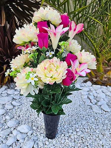 Roselynexpress Composition de Fleurs Artificielles en Cône Lesté Ciment pour Une Parfaite Tenue à L' extérieur. Réalisé par nos Soins, Fleurs de Qualité. - Nail Gallerys