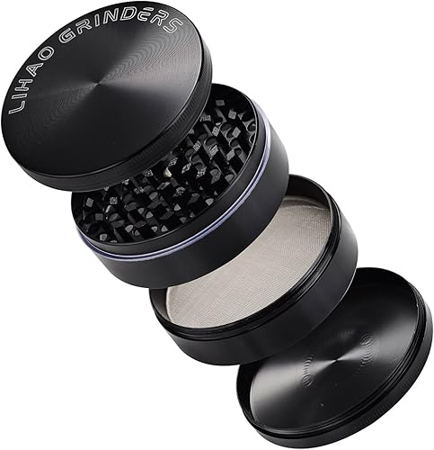 LIHAO 3'(7.5cm) Grinder Moulin à épicé en Zinc Alliage en 4 pièces - Noir - Nail Gallerys