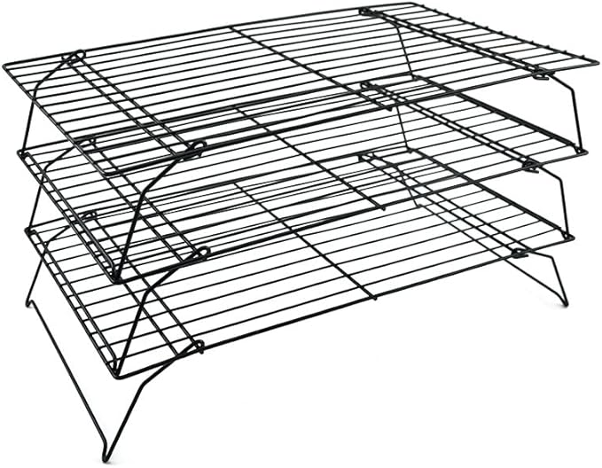 Acobonline Grille à Pâtisserie, Volette, 3 niveaux, Aluminium, Noir, Anti-Adhérent - À utiliser individuellement ou à empiler pour économiser de l'espace dans la cuisine. Noir - Nail Gallerys