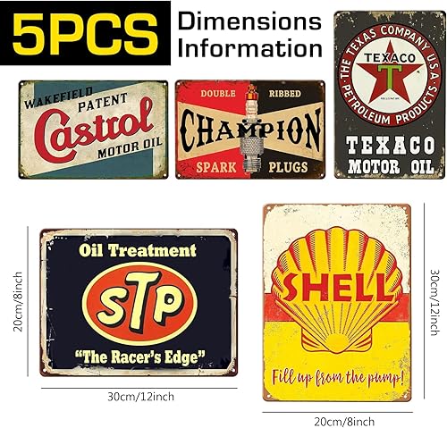 SPORWAY Lot de 5 plaques en métal rétro pour garage - 20 x 30 cm - Design vintage nostalgie - Pour mur de maison, décoration de chambre ou bar - Nail Gallerys
