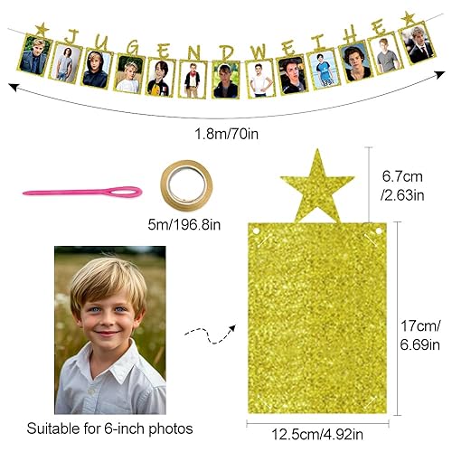 YZROHYI Guirlande Photo Anniversaire,Banderole Photo Pour Fête,Décoration de Dédicace Jeunesse Avec 13 Cartes en Papier Kraft Pour Photos,Présentoir Photo à Suspendre pour Garçons et Filles - Nail Gallerys